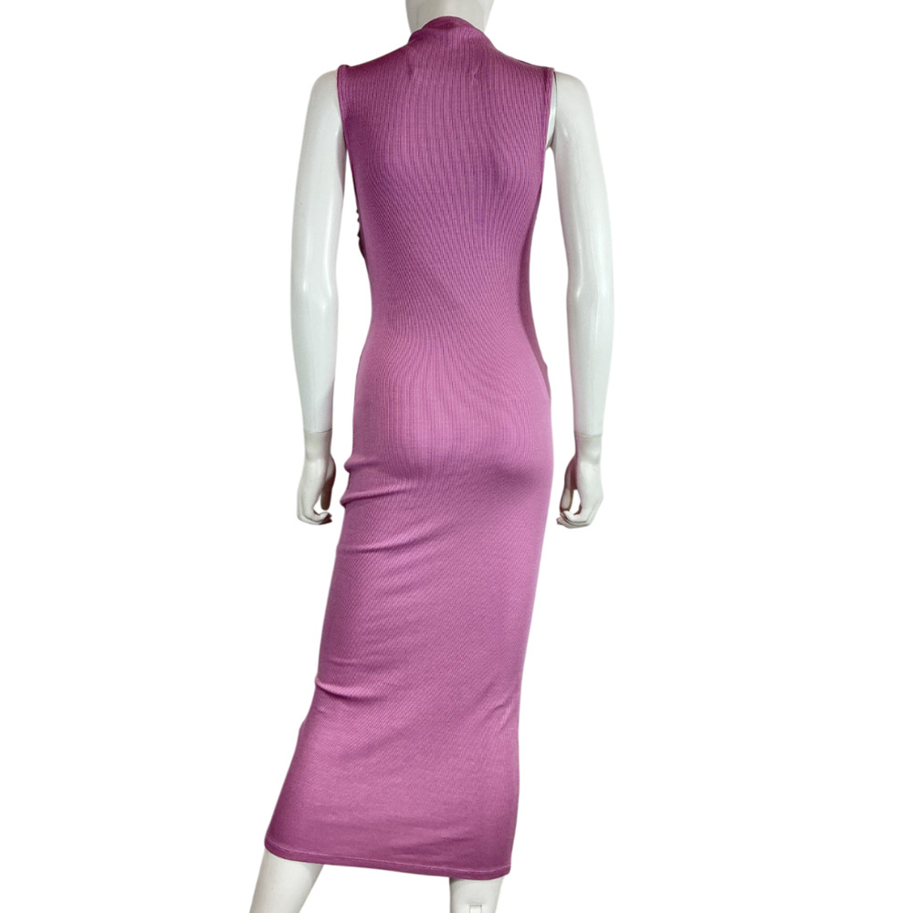 Enza Costa Ribbed Lilac Sleeveless Twist Midi Dress Size L - Picture 3 of 4